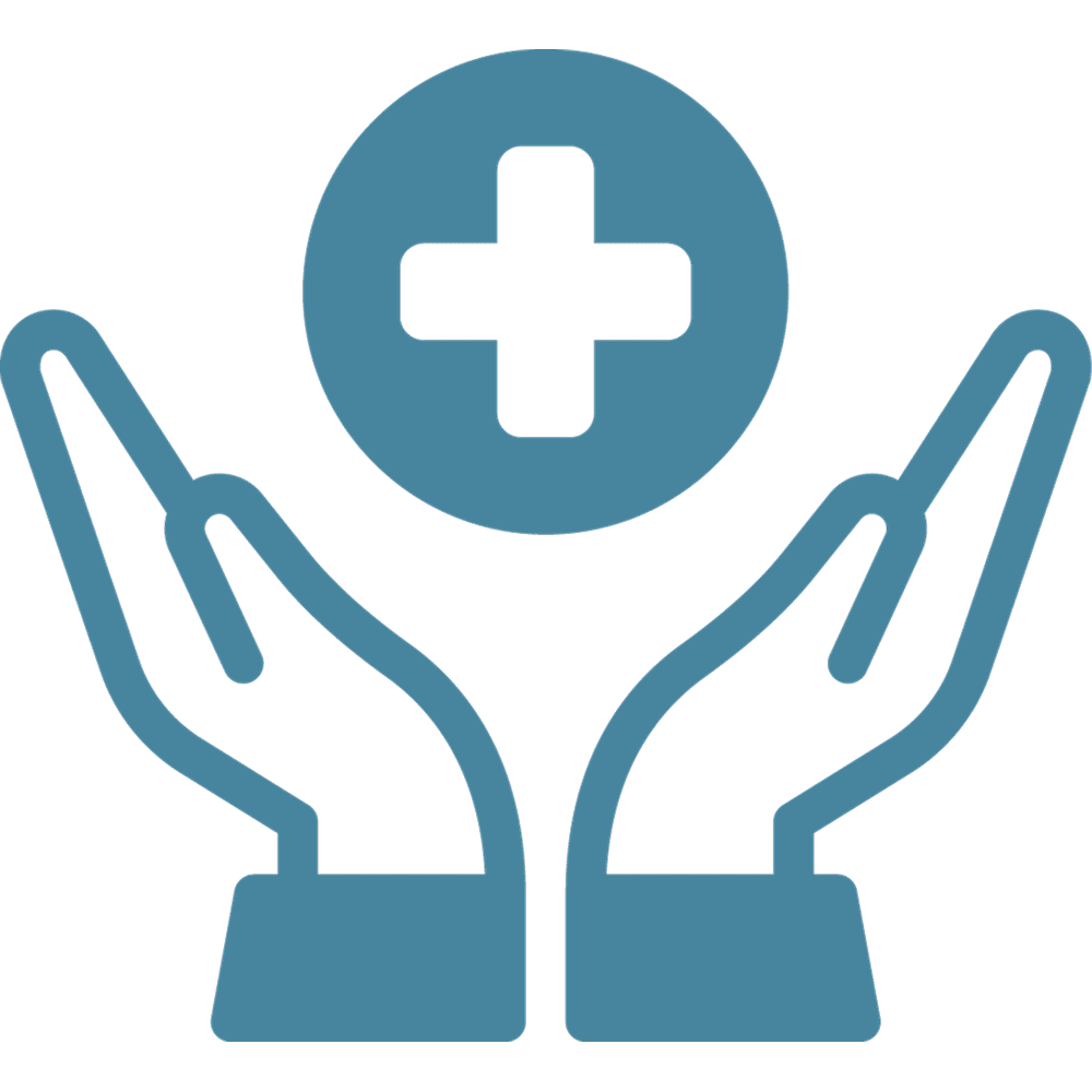 Two hands holding a medical cross, representing access to care