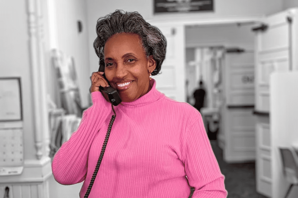A volunteer assisting with outreach