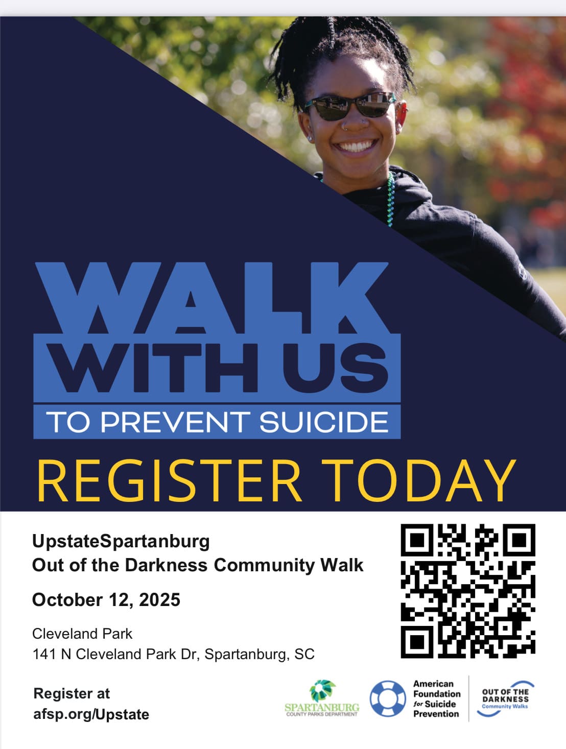 AFSP walk event flyer October 12 2025